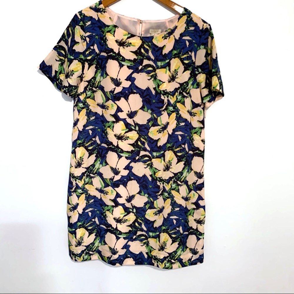 J. Crew Pink & Blue Flower Print Dress Sz 10P EUC